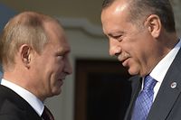 Presidente russo Vladimir Putin e o Presidente turco, Recep Tayyip Erdogan