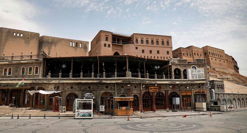 This picture taken on June 2, 2020 shows a view of an empty street outside Arbil Citadel in the capital of the northern Iraqi Kurdish autonomous region during the COVID-19 coronavirus pandemic. (Photo by SAFIN HAMED / AFP)