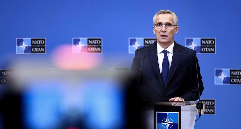 NATO Secretary General Jens Stoltenberg addresses a press conference ahead of a foreign ministers' meeting at the NATO headquarters in Brussels, on November 25, 2022. - Nato foreign ministers' meeting will take place on 29 and 30 November 2022 in Bucharest Romania. (Photo by Kenzo TRIBOUILLARD / AFP)