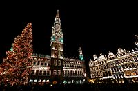 Brussels' Grand Place is illuminated during a light show as part as the Christmas "Winter Wonders" (Plaisirs d'Hiver, Winter Pret) festivities, including a Christmas market and other events in central Brussels, Belgium, November 25, 2016. REUTERS/Yves Herman