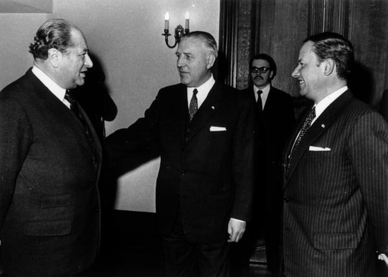1972: Le président autrichien Bruno Kreisky en compagnie de Pierre Werner et Gaston Thorn.