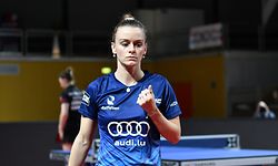 Sarah de Nutte. Tennis de table : Luxembourg - Autriche, qualification Championnat d'Europe. Coque, Luxembourg. Foto : Stéphane Guillaume