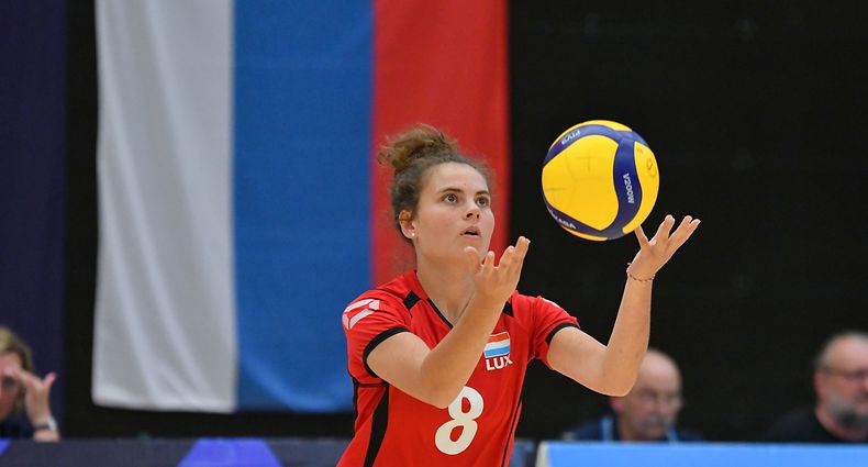 Camille Esselin, Luxembourg. Volleyball : Luxembourg - Slovénie, Silver League Dames. Centre Sportif Tramsschapp, Luxembourg. Foto : Stéphane Guillaume