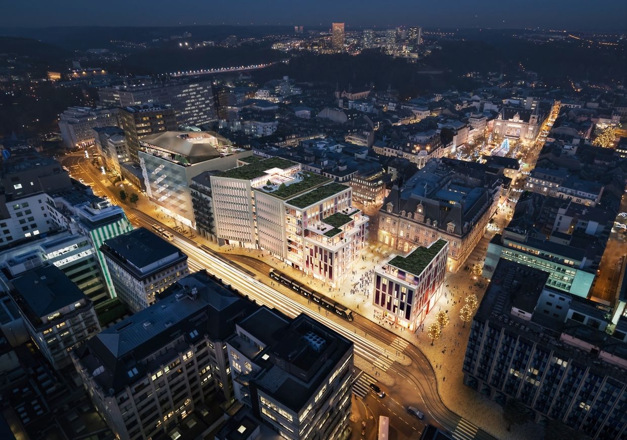 Le futur tram déposera les visiteurs au pied des trois résidences qui composent le Royal-Hamilius, projet mariant commerces, bureaux et logements.