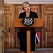 Britain's Prime Minister Theresa May makes a statement on the Brexit negotiations following a European Union summit in Salzburg, at no 10 Downing Street, central London on September 21, 2018. - British Prime Minister Theresa May said Friday the European Union's abrupt dismissal of her Brexit plan was not acceptable, as she conceded talks were "at an impasse". (Photo by Jack Taylor / POOL / Getty Images)
