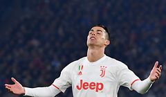 Juventus' Portuguese forward Cristiano Ronaldo reacts during the Italian Serie A football match AS Roma vs Juventus on January 12, 2020 at the Olympic stadium in Rome. (Photo by Andreas SOLARO / AFP)