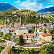 Merano city centre aerial panoramic view. Merano or Meran is a town in South Tyrol in northern Italy