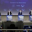 French economist Gabriel Zucman, German member of the European Parliament Sven Giegold, Economy Commissioner Paolo Gentiloni and Dutch European parliamentarian Paul Tang (left to right) launching the European Tax Observatory on Tuesday in Brussels. 