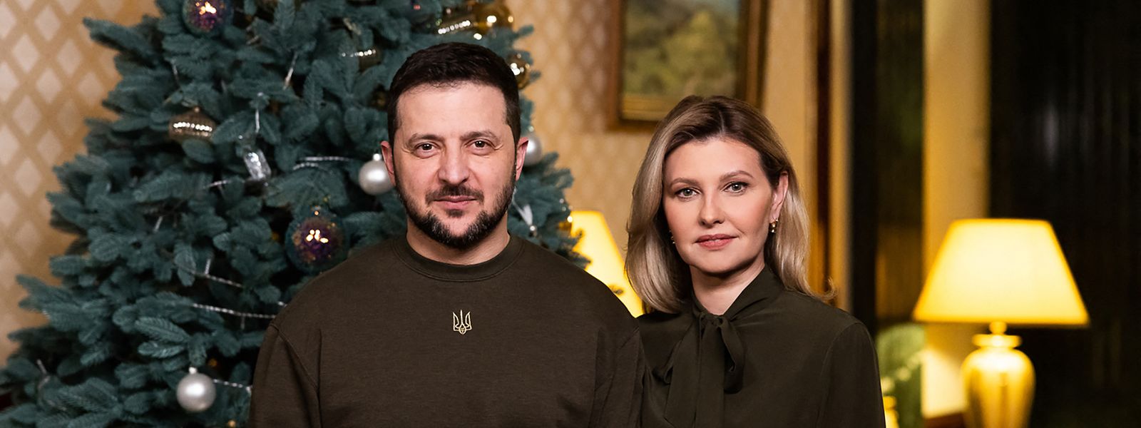 Wolodymyr Selenskyj mit seiner Frau Olena während seiner Neujahrsansprache. 