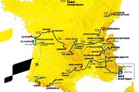 This handout picture released on October 15, 2019 by Amaury Sport Organisation (ASO) shows the map of the official route of the 2020 edition of the Tour de France cycling race. - Riders will face a 29-mountain slog on an epic 2020 Tour de France, organisers said on October 15. The 3,470km (2,156-mile) Tour starts on June 27 from Nice and ends on the Champs Elysees in Paris on July 19, a week earlier than usual to accommodate the Tokyo Olympics which starts on July 24. The mountainous route is seen as favouring renowned climbers including Colombian champion Egan Bernal, his Ineos teammate Chris Froome as well as French duo of Thibaut Pinot and Romain Bardet. (Photo by - / ASO / AFP) / RESTRICTED TO EDITORIAL USE - MANDATORY CREDIT "AFP PHOTO / ASO" - NO MARKETING NO ADVERTISING CAMPAIGNS - DISTRIBUTED AS A SERVICE TO CLIENTS