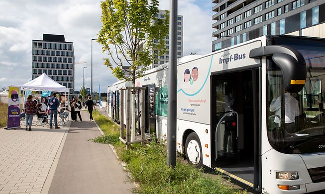 Luxembourg's Impf-Bus, where people can go to get vaccinated