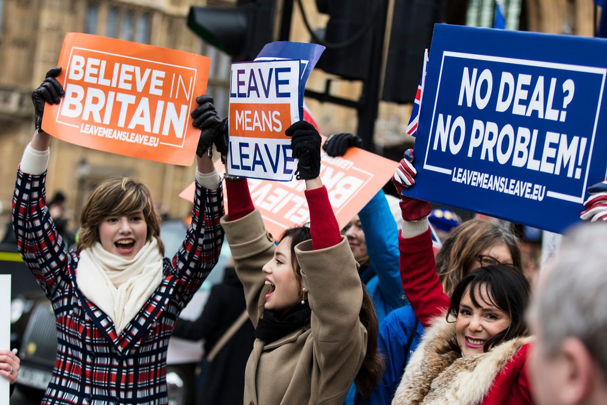 Brexit suporters, in central London holding banners campaigning to leave the European Union, January 15, 2019.