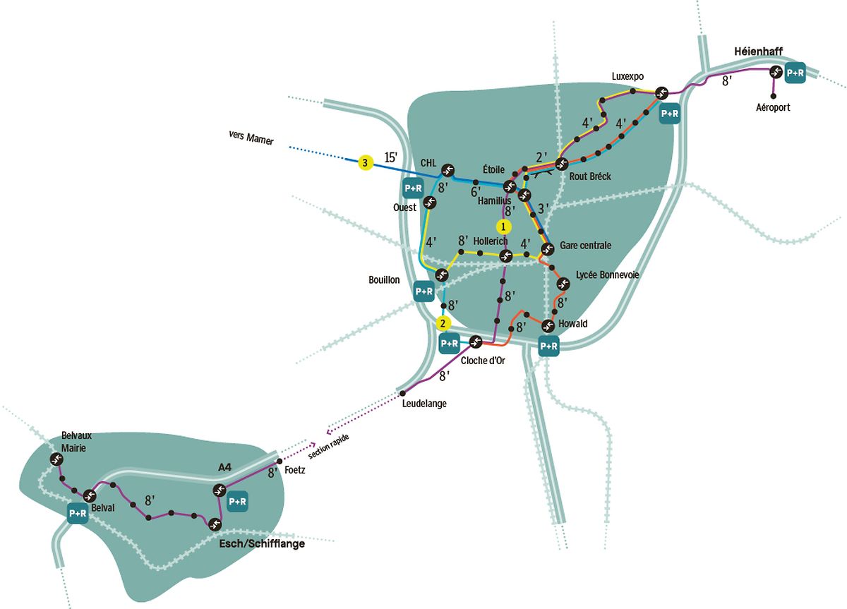 Mapa da rede de tram se todos os projetos tiverem luz verde