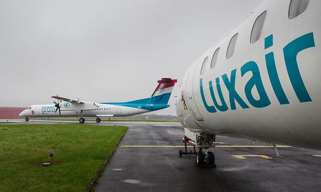Luxair aircraft on the ground at Luxembourg's airport in Findel