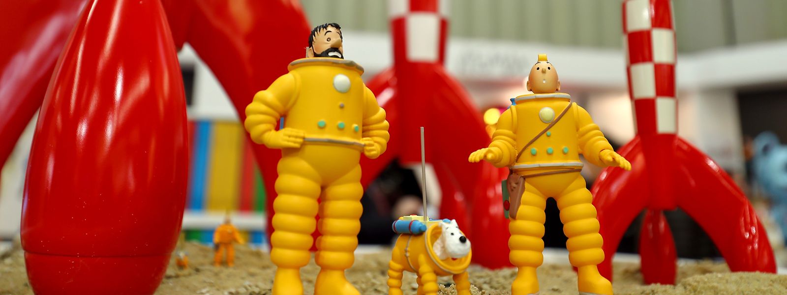 Die Comic-Figuren rund um das Tintin-Universum waren 2018 auf der 69. Internationalen Nürnberger Spielwarenmesse am Stand des deutschen Vertriebs Franko-Belgischer Comic-Produkte Atomax zu sehen. 