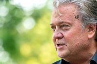 Former White House Chief Strategist Steve Bannon speaks to members of the media outside US District Court House as his trial for contempt of Congress continues, in Washington, DC, on July 20, 2022. - Bannon believed he was "above the law" when he defied a subpoena to testify before lawmakers investigating the 2021 US Capitol assault, prosecutor Amanda Vaughn said July 19 as arguments began in his federal trial for contempt of Congress. (Photo by Stefani Reynolds / AFP)