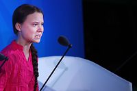 NEW YORK, NEW YORK - SEPTEMBER 23: Greta Thunberg speaks at the United Nations (U.N.) where world leaders are holding a summit on climate change on September 23, 2019 in New York City. While the U.S. will not be participating, China and about 70 other countries are expected to make announcements concerning climate change. The summit at the U.N. comes after a worldwide Youth Climate Strike on Friday, which saw millions of young people around the world demanding action to address the climate crisis.   Spencer Platt/Getty Images/AFP
== FOR NEWSPAPERS, INTERNET, TELCOS & TELEVISION USE ONLY ==
