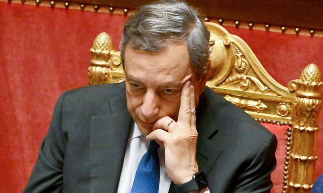 Mario Draghi looks on during a debate on the government crisis on Wednesday