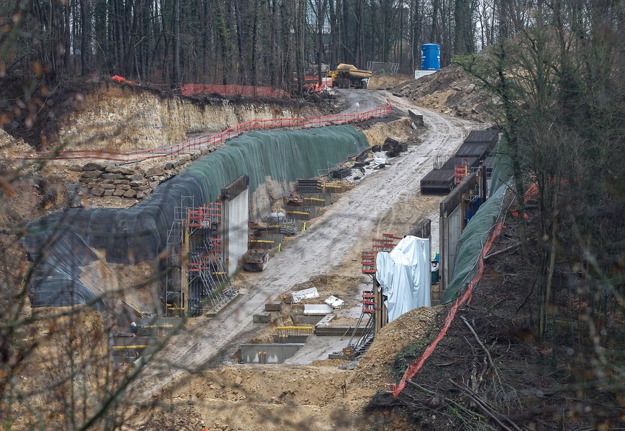 Les travaux vus depuis la Côte d'Eich. Le funiculaire sera opérationnel en décembre 2017.