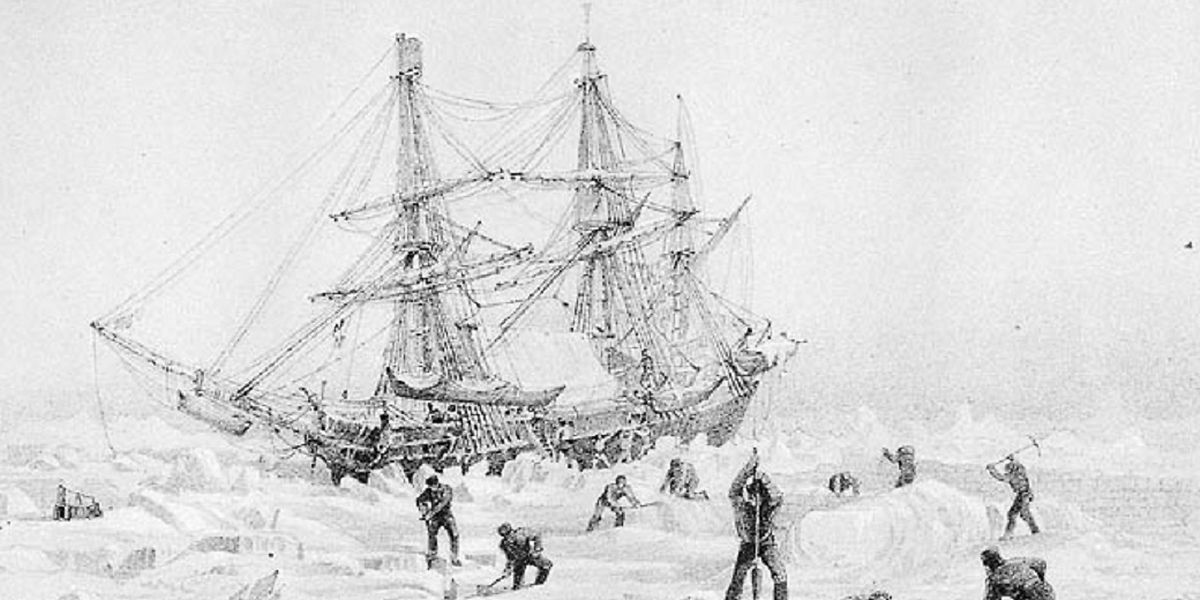 Festgefahren im ewigen Eis: Die HMS Terror auf einer Zeichnung von George Back.