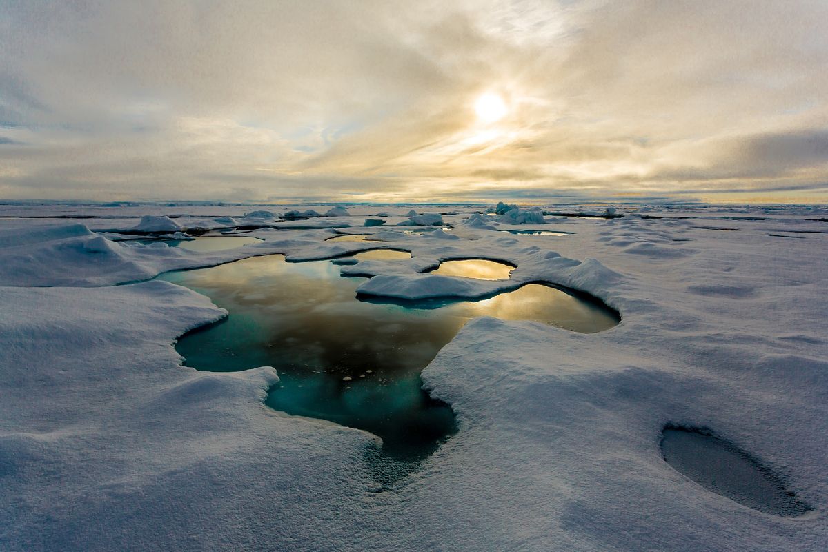 Melt ponds on the Arctic sea ice in the Central Arctic Photo: AFP
