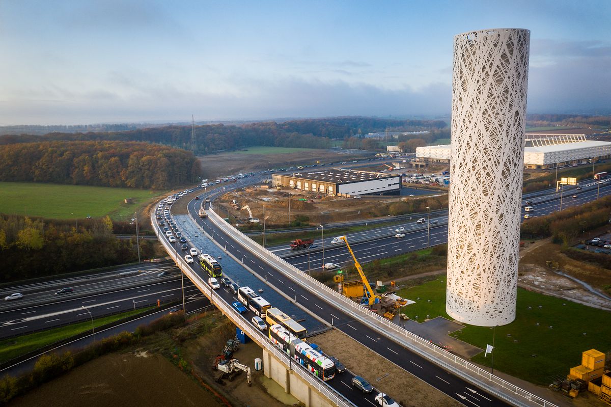 The 68m high water tower at Ban de Gasperich stands out on the landscape