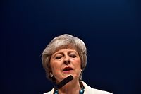 Britain's Prime Minister Theresa May speaks at the Scottish Conservative party conference in Aberdeen on May 3, 2019. (Photo by Andy Buchanan / AFP)