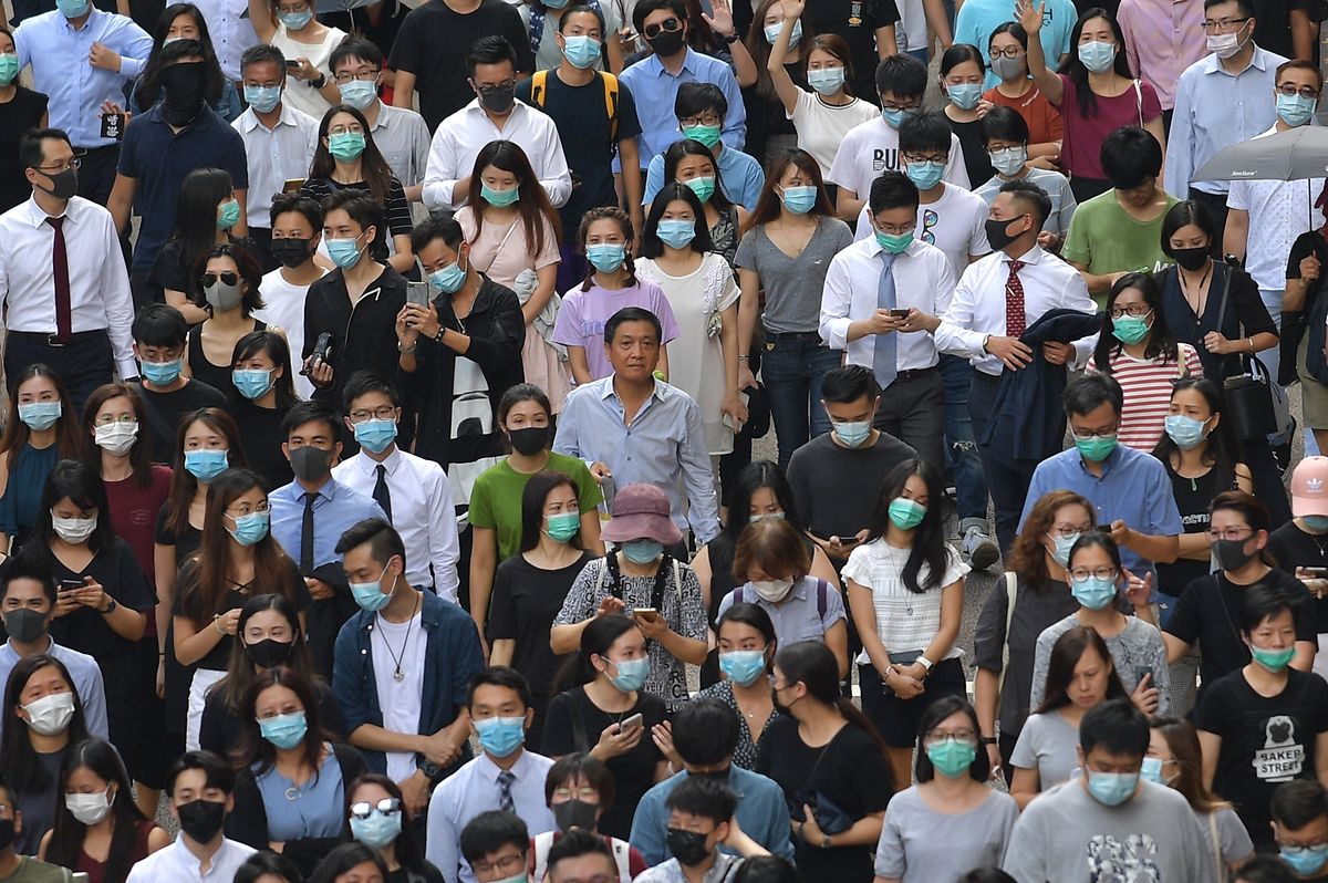 Pro-democracy demonstrators during a protest against a potential government ban on protesters wearing face masks Photo: AFP