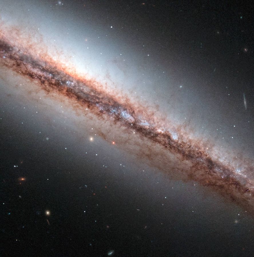 So sieht die 60 Millionen Lichtjahre entfernte Spiralgalaxie NGC 4217 von der Seite aus. Stellare Winde lassen Tentakel aus Gas und Staub von mehreren tausend Lichtjahren entstehen.