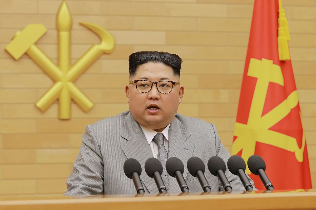 North Korean leader Kim Jong-Un delivering a New Year's speech at an undisclosed location (Korean Central News Agency)