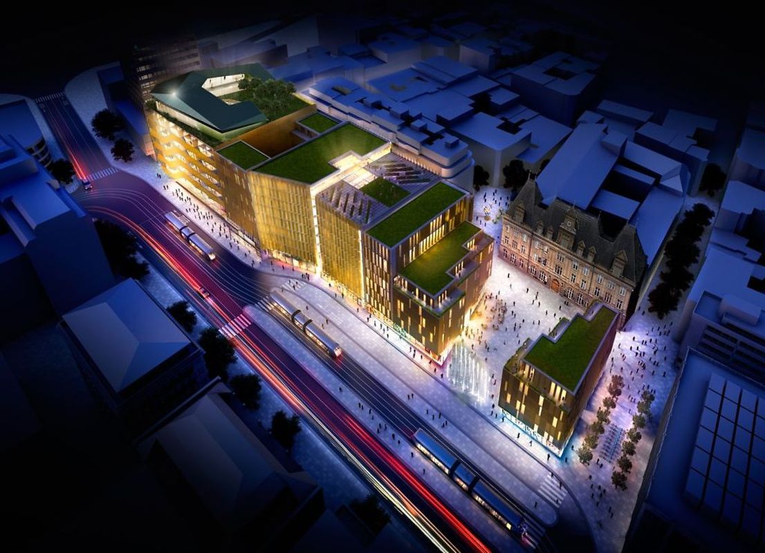 Die Tram wird an dem Gebäude vorbeiführen.