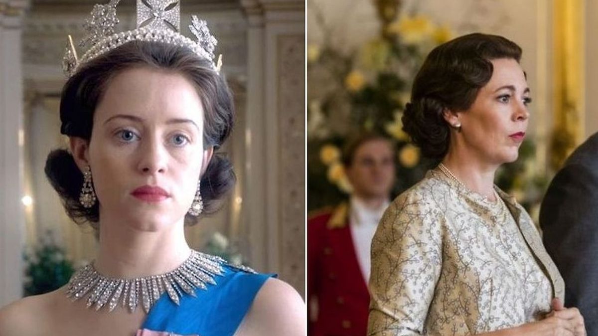 The Crown. Claire Foy na segunda temporada e Olivia Colman, na terceira. 