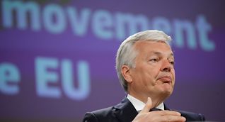 Commissioner for Justice Didier Reynders addresses the Schengen rules at a press conference on Monday