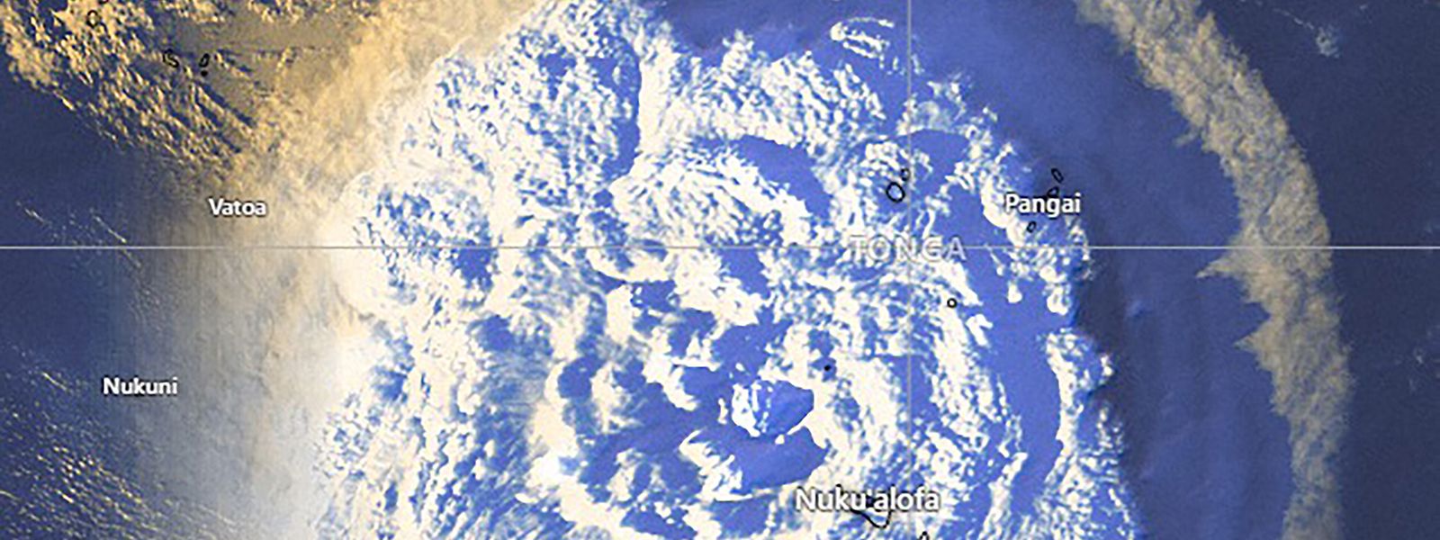 Medien veröffentlichen Satellitenaufnahmen, auf denen der Ausbruch des Vulkans Hunga-Tonga-Hunga-Ha'apai zu sehen war. 