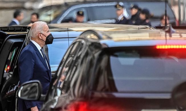 US President Joe Biden leaves the Chigi palace in Rome following a meeting with the Italian prime minister, ahead of an upcoming G20 summit
