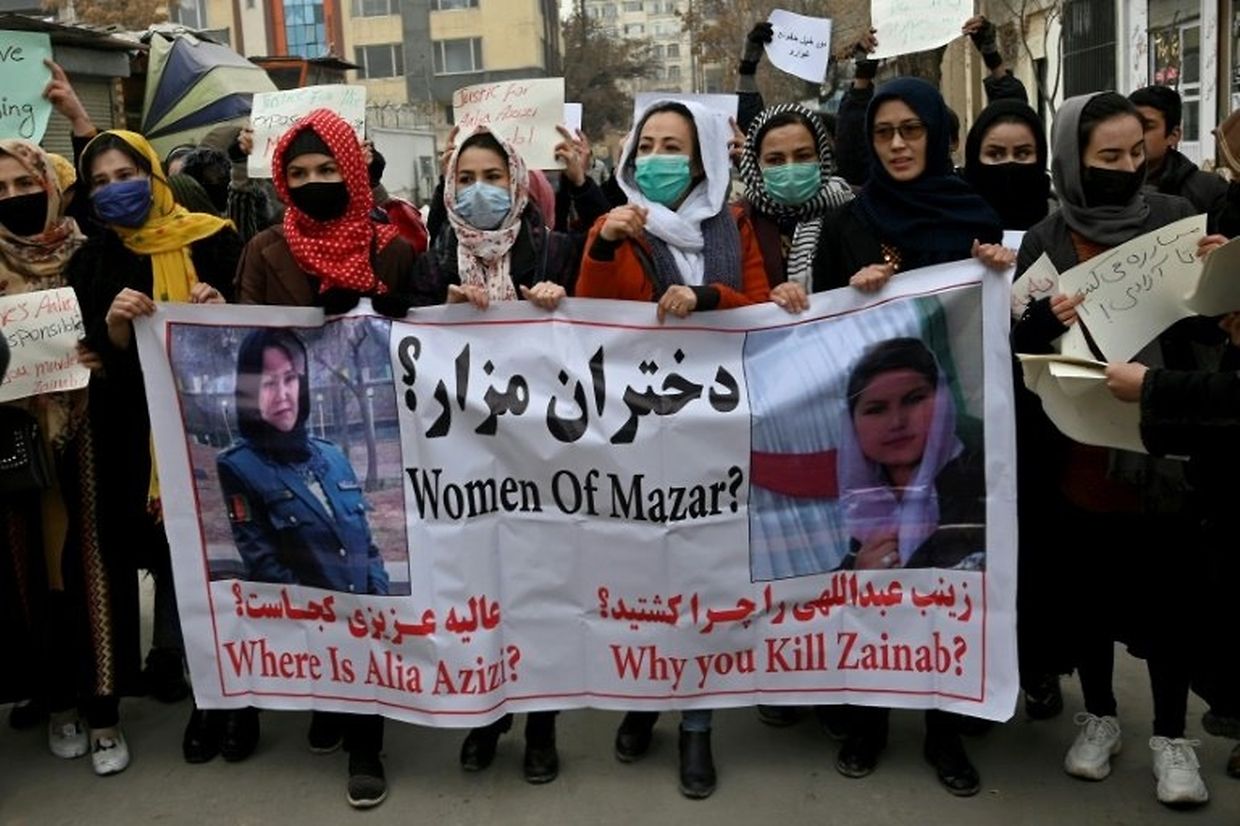 Mulheres protestam em Cabul. 