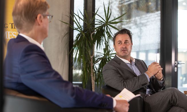 Prime Minister Xavier Bettel in conversation with Luxembourg Times Editor-in-Chief Douwe Miedema