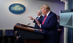 CORRECTION - US President Donald Trump points to ABC News chief White House correspondent Jonathan Karl (off frame) during the daily briefing on the novel coronavirus, COVID-19, in the Brady Briefing Room at the White House on April 6, 2020, in Washington, DC. (Photo by MANDEL NGAN / AFP) / �The erroneous mention[s] appearing in the metadata of this photo by MANDEL NGAN has been modified in AFP systems in the following manner: [ABC News chief White House correspondent Jonathan Karl] instead of [CNN journalist Jim Acosta]. Please immediately remove the erroneous mention[s] from all your online services and delete it (them) from your servers. If you have been authorized by AFP to distribute it (them) to third parties, please ensure that the same actions are carried out by them. Failure to promptly comply with these instructions will entail liability on your part for any continued or post notification usage. Therefore we thank you very much for all your attention and prompt action. We are sorry for the inconvenience this notification may cause and remain at your disposal for any further information you may require.�