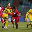 Gerson Rodrigues (Luxemburg #6) im Zweikampf mit Oleksandr Zinchenko (UKR, Ukraine #17) und Mykola Matviyenko (UKR, Ukraine #22)/ Fussball EM-Qualifikation 2020, European Qualifiers, Saison 2018-2019 / 25.03.2019 /Luxemburg - Ukraine (Luxembourg vs Ukraine) / Stade Josy Barthel, Luxemburg /Foto: Ben Majerus