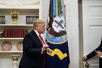 US President Donald Trump speaks to the press about a whistleblower after a swearing-in for US Secretary of Labor Eugene Scalia in the Oval Office of the White House September 30, 2019, in Washington, DC. (Photo by Brendan Smialowski / AFP)