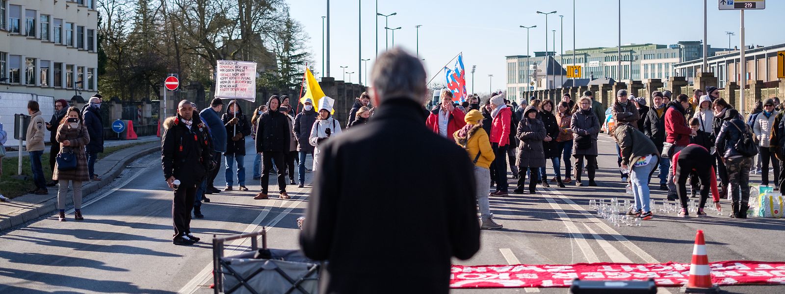 Kundgebung auf der „Rout Bréck“ gegen die Corona-Politik.
