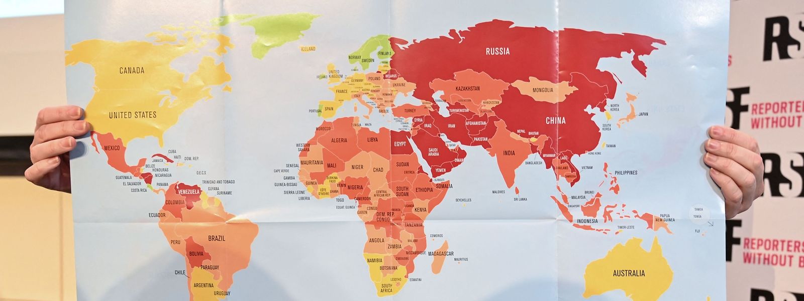 Voici la nouvelle carte du classement mondial de la liberté de la presse 2022 établie par Reporters sans frontières.