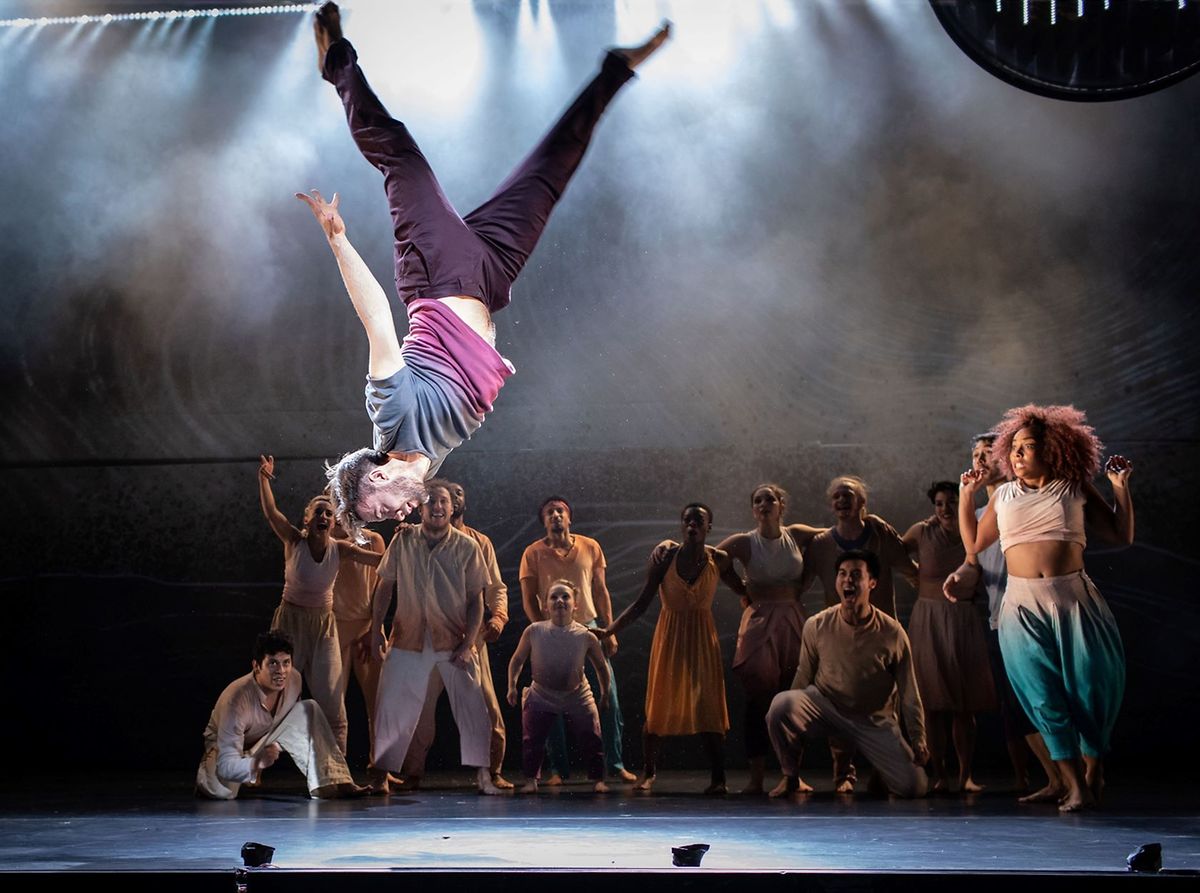 Acrobatics and break dancing from a multi-ethnic dance troupe