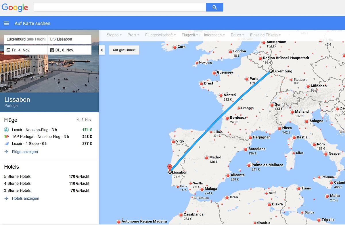 Preisentwicklung von Tickets: Flugsuche mit dem Google-Trick