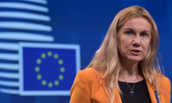 EU Energy Commissioner Kadri Simson speaks during a press conference following a meeting of the bloc's energy ministers on Friday