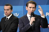 Austrian Chancellor and leader of the Social Democrats (SPOe) Christian Kern and Austria's Foreign Minister and leader of Austria's centre-right People's Party (OeVP) Sebastian Kurz,  attend a television debate about the Austrian general elections in Vienna on October 15, 2017.

Austria's conservative chief Sebastian Kurz looked set to become Europe's youngest leader after parliamentary elections, with projections placing him ahead of the far-right and the Social Democrats.   / AFP PHOTO / APA / HANS KLAUS TECHT / Austria OUT