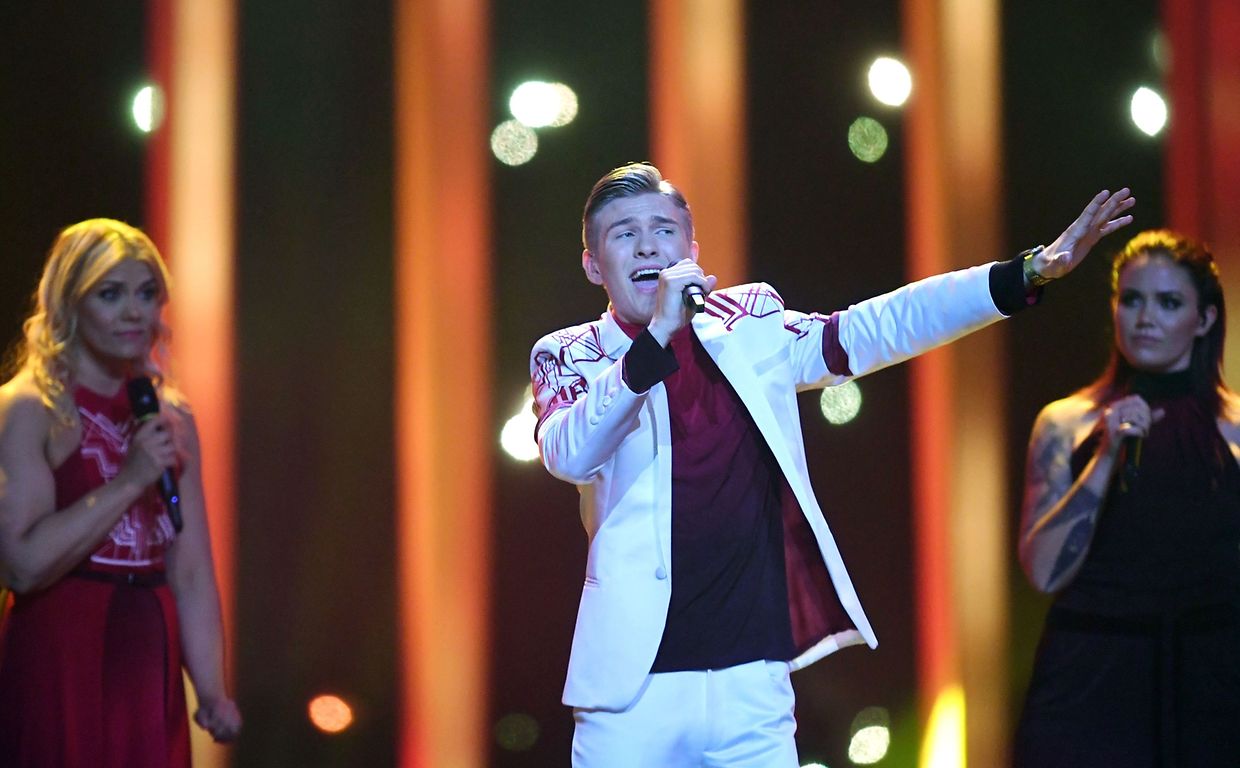 Iceland's singer Ari Olafsson performs the song "Our Choice" during the first semifinal of the 63rd edition of the Eurovision Song Contest 2018 at the Altice Arena in Lisbon, on May 8, 2018.
The Eurovision Song Contest 2018 will be held in the Portuguese capital Lisbon from May 8 until May 12, 2018. / AFP PHOTO / FRANCISCO LEONG