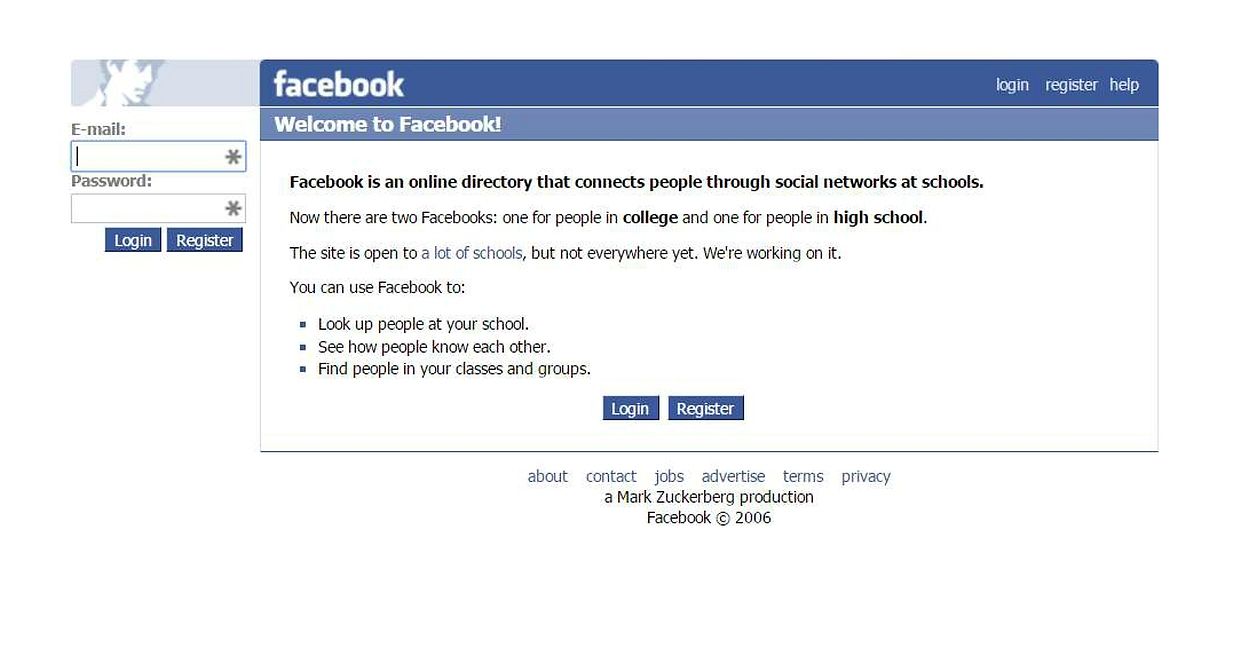 Facebook en 2006 alors que le réseau s'ouvre à tous les plus de 13 ans du monde