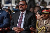 Ethiopia Prime Minister Abyi Ahmed looks on at Kenyan President William Ruto inauguration ceremony at the Moi International Sports Center Kasarani in Nairobi, Kenya, on September 13, 2022. - William Ruto was sworn in as Kenya's fifth post-independence president at a pomp-filled ceremony on Tuesday, after his narrow victory in a bitterly fought but largely peaceful election.
Tens of thousands of people joined regional heads of state at a packed stadium in Nairobi to watch him take the oath of office, with many spectators clad in the bright yellow of Ruto's party and waving Kenyan flags. (Photo by SIMON MAINA / AFP)