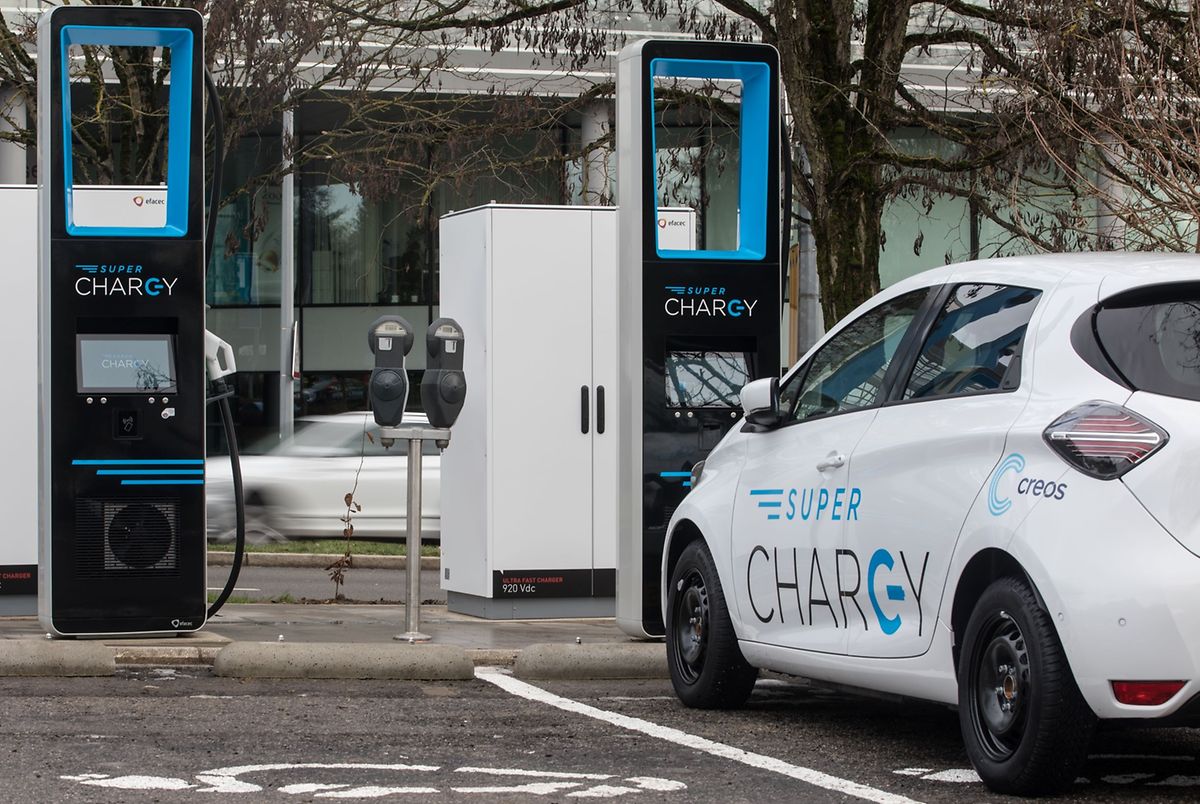 Two of the super-fast electric car charging stations in Kirchberg Photo: Gerry Huberty